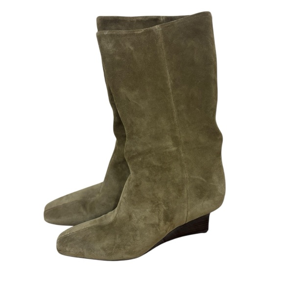 Vince Beverly Suede Square Toe Boots Olive Green 9 - Picture 3 of 9